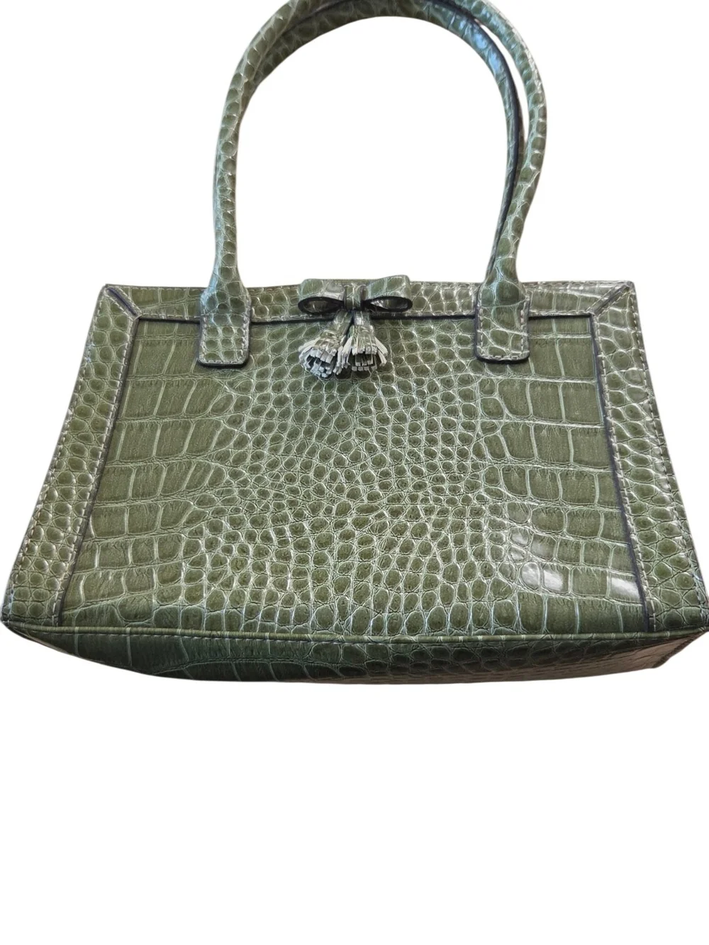 Liz Claiborne Vintage Olive  Croc-Embossed Satchel